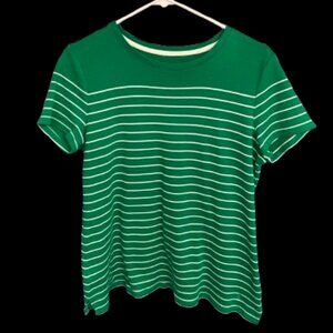 Isaac Mizrahi Green & White Striped Short Sleeve Tee – Size Small